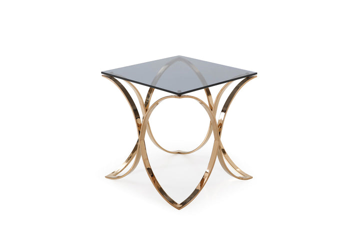 Modrest Reklaw Modern Smoked Glass & Rosegold End Table - MONAVILLA
