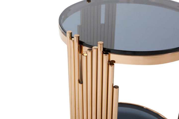 Modrest Bryce Modern Smoked Glass & Rosegold Round End Table - MONAVILLA