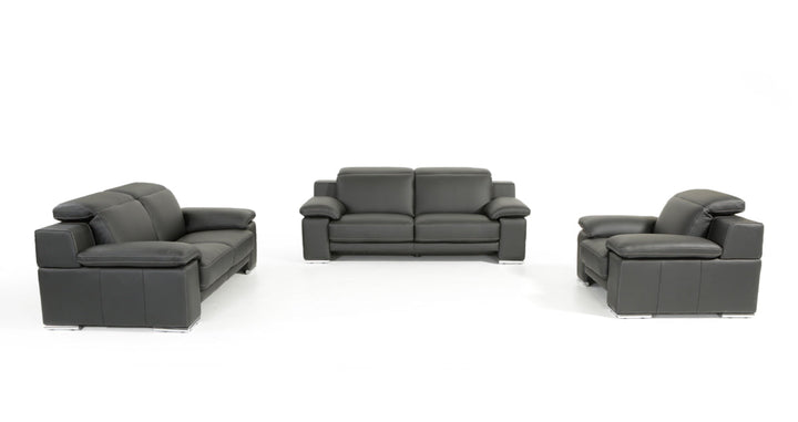 Estro Salotti Evergreen Modern Black Italian Leather Sofa Set - MONAVILLA