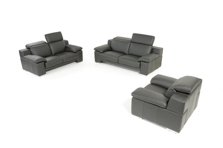 Estro Salotti Evergreen Modern Black Italian Leather Sofa Set - MONAVILLA