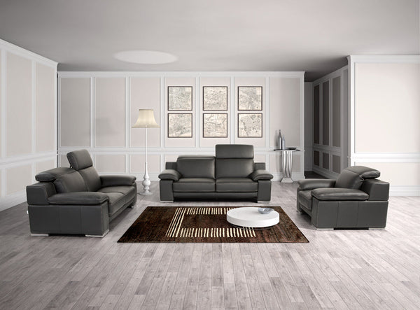 Estro Salotti Evergreen Modern Black Italian Leather Sofa Set - MONAVILLA