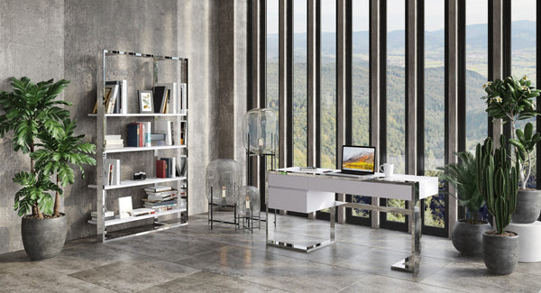 Modrest Fauna Modern White High Gloss & Stainless Steel Desk - MONAVILLA