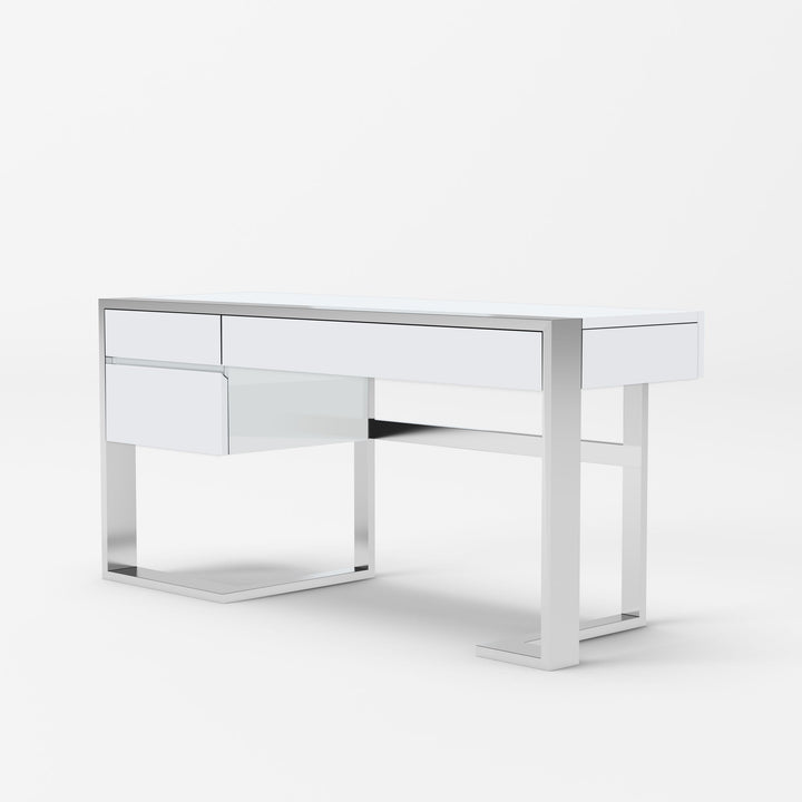 Modrest Fauna Modern White High Gloss & Stainless Steel Desk - MONAVILLA