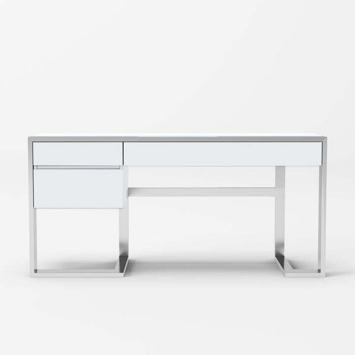 Modrest Fauna Modern White High Gloss & Stainless Steel Desk - MONAVILLA