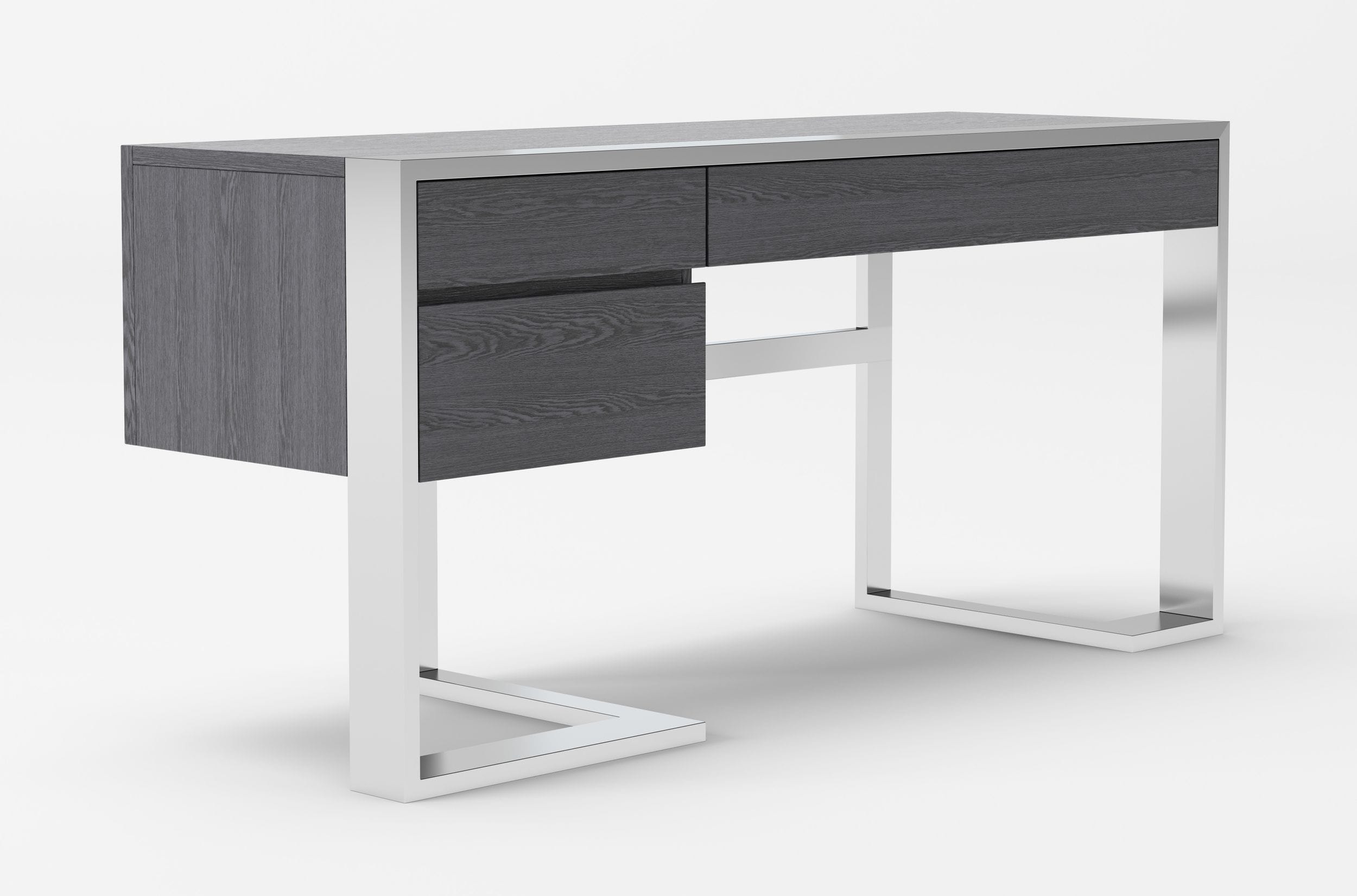Modrest Fauna Modern Elm Grey & Stainless Steel Desk - Thumbnail 3