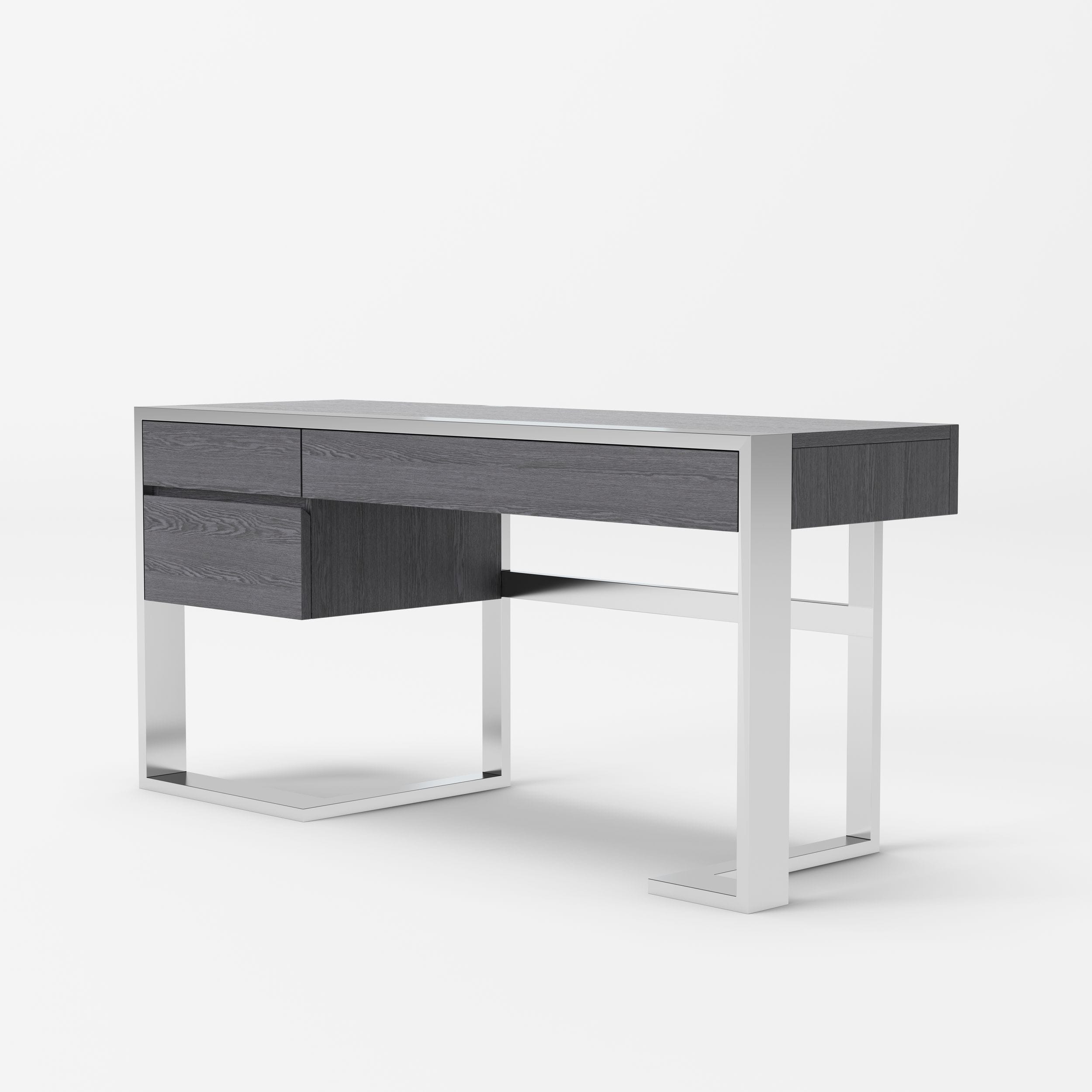 Modrest Fauna Modern Elm Grey & Stainless Steel Desk - Thumbnail 4