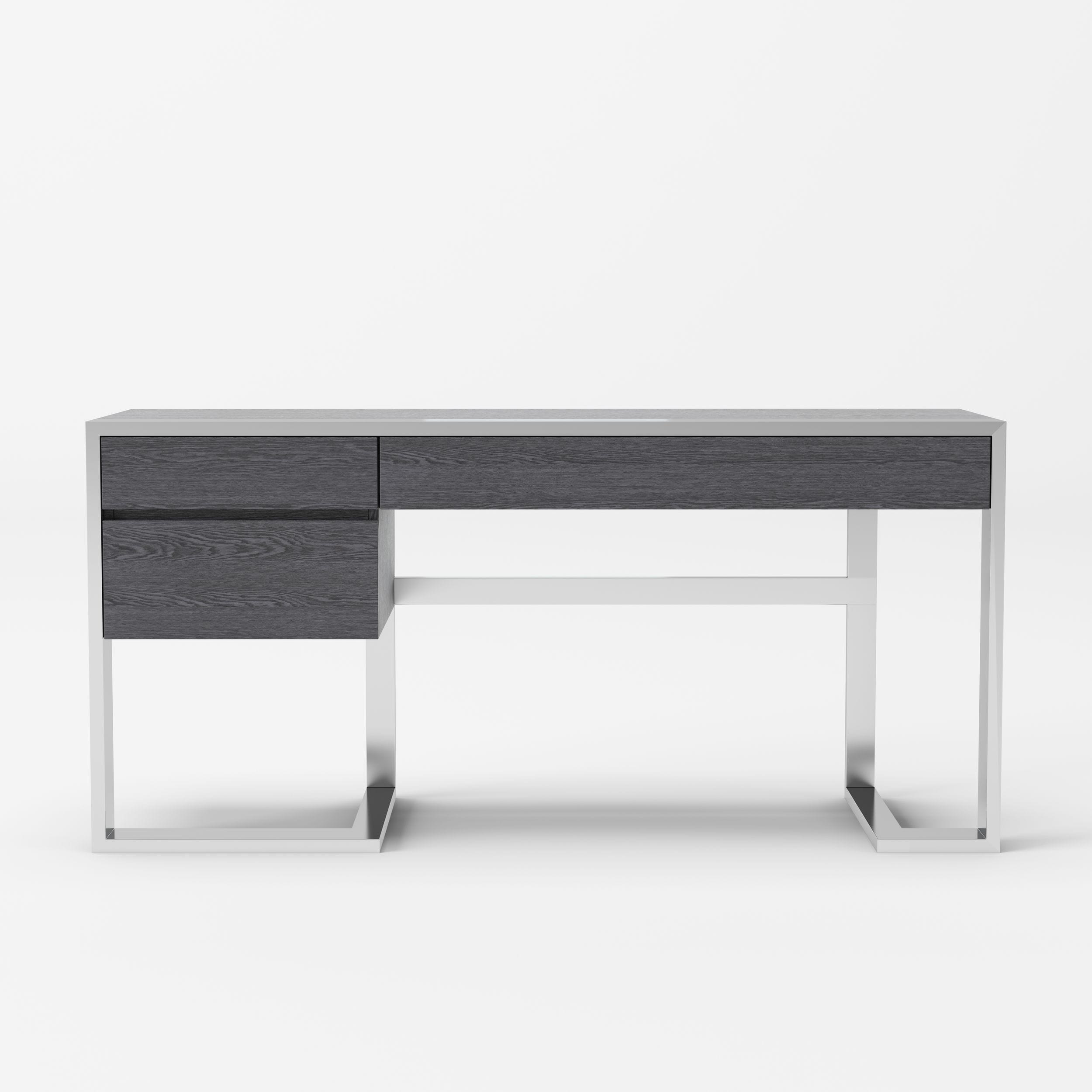 Modrest Fauna Modern Elm Grey & Stainless Steel Desk - Thumbnail 2