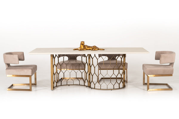 Modrest Faye Modern White Concrete & Antique Brass Dining Table - MONAVILLA