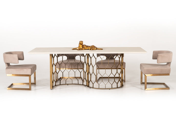 Modrest Faye Modern White Concrete & Antique Brass Dining Table - MONAVILLA