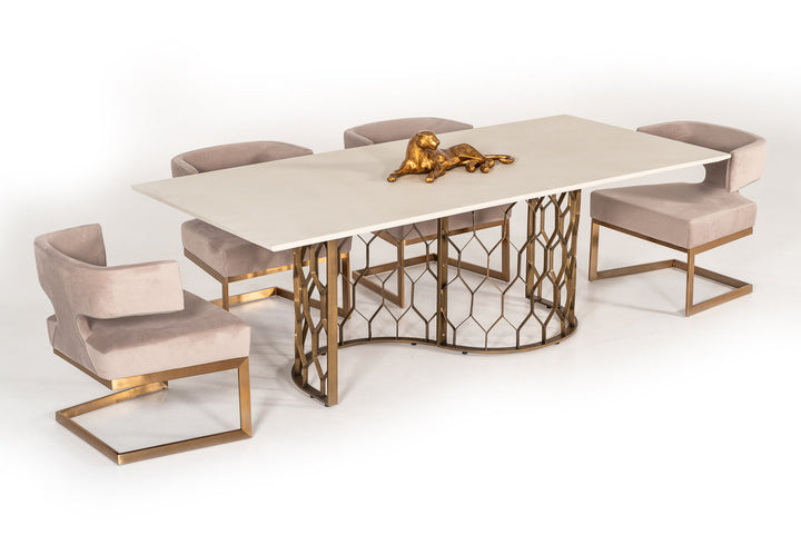 Modrest Faye Modern White Concrete & Antique Brass Dining Table - MONAVILLA