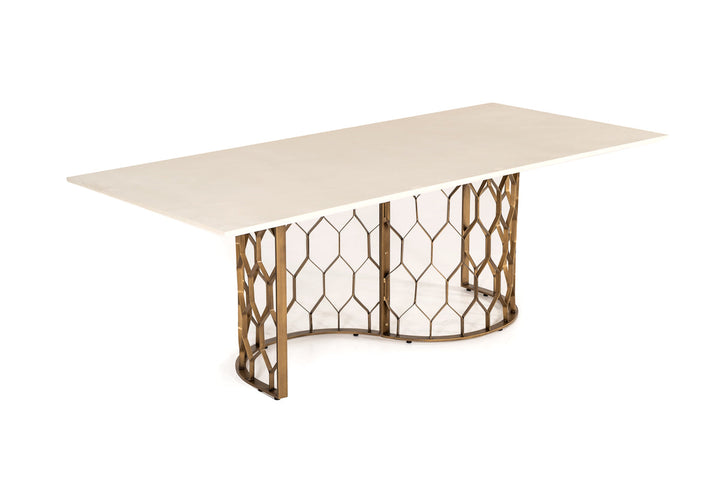Modrest Faye Modern White Concrete & Antique Brass Dining Table - MONAVILLA