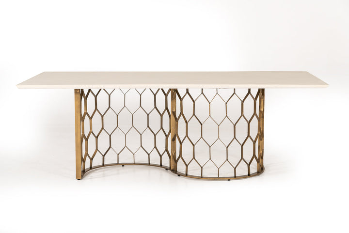Modrest Faye Modern White Concrete & Antique Brass Dining Table - MONAVILLA