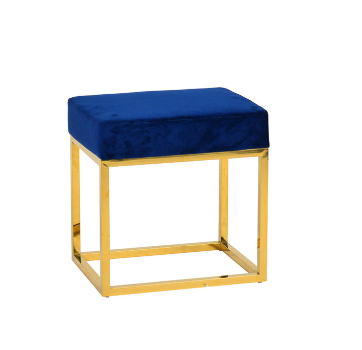 Modrest Downey Modern Blue Velvet & Gold Stool Ottoman - MONAVILLA