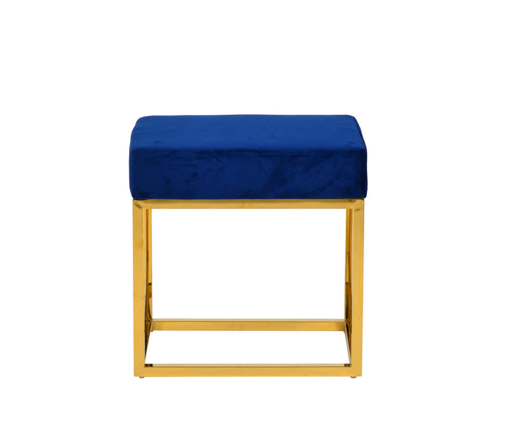 Modrest Downey Modern Blue Velvet & Gold Stool Ottoman - MONAVILLA