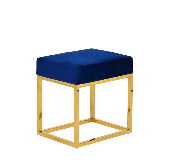 Modrest Downey Modern Blue Velvet & Gold Stool Ottoman - MONAVILLA
