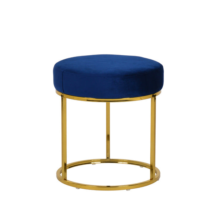 Modrest Elmont Modern Blue Velvet & Gold Stool Ottoman - MONAVILLA