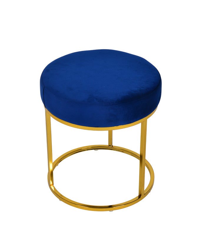 Modrest Elmont Modern Blue Velvet & Gold Stool Ottoman - MONAVILLA
