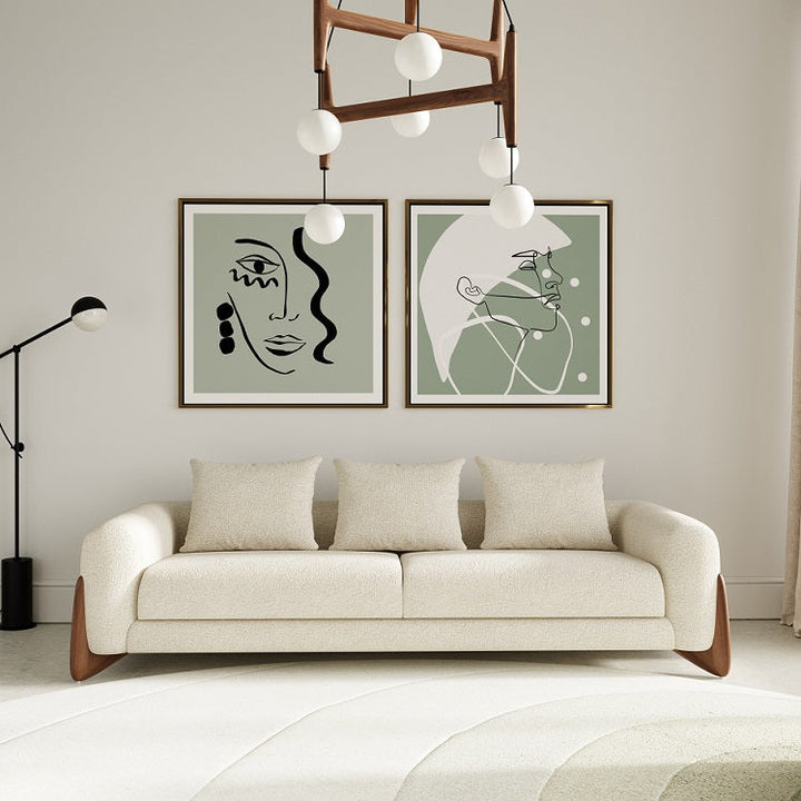 Modrest Fleury Contemporary Cream Fabric and Walnut Sofa - MONAVILLA