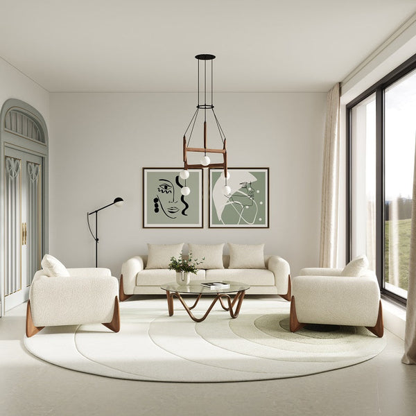Modrest Fleury Contemporary Cream Fabric and Walnut Sofa - MONAVILLA
