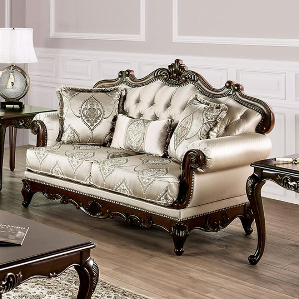 Furniture Of America Veracruz Traditional Dark Cherry/Beige Loveseat Model FM65002BG-LV - MONAVILLA