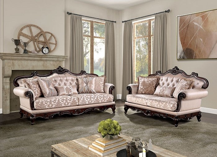 Furniture Of America Veracruz Traditional Dark Cherry Light Brown Loveseat Model FM65002BR-LV - MONAVILLA