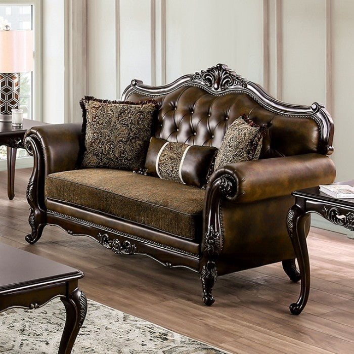 Furniture Of America Ensenada Dark Cherry/Brown Leatherette Loveseat Model FM65003BR-LV - MONAVILLA