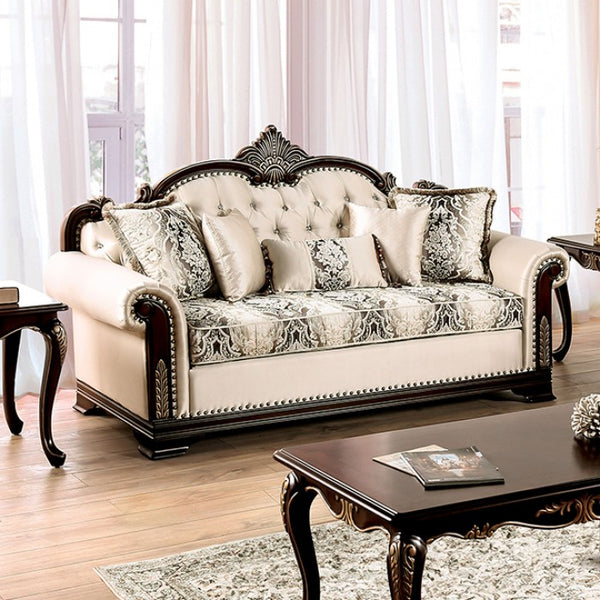 Furniture Of America Yucatan Traditional Dark Cherry Beige Sofa Model FM65004BG-SF-PK - MONAVILLA