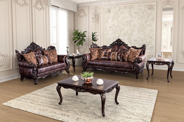 Furniture Of America Palencia Dark Cherry/Brown Leatherette Loveseat Model FM65005BR-LV - MONAVILLA