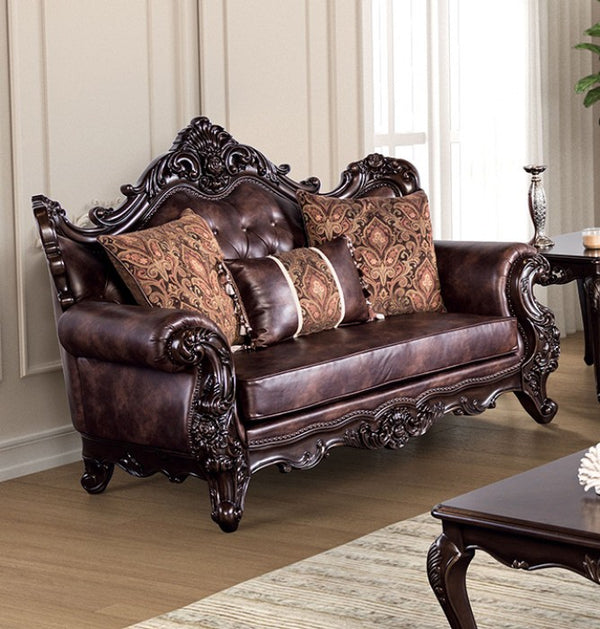 Furniture Of America Palencia Dark Cherry/Brown Leatherette Sofa Set Model FM65005BR-2PC - MONAVILLA