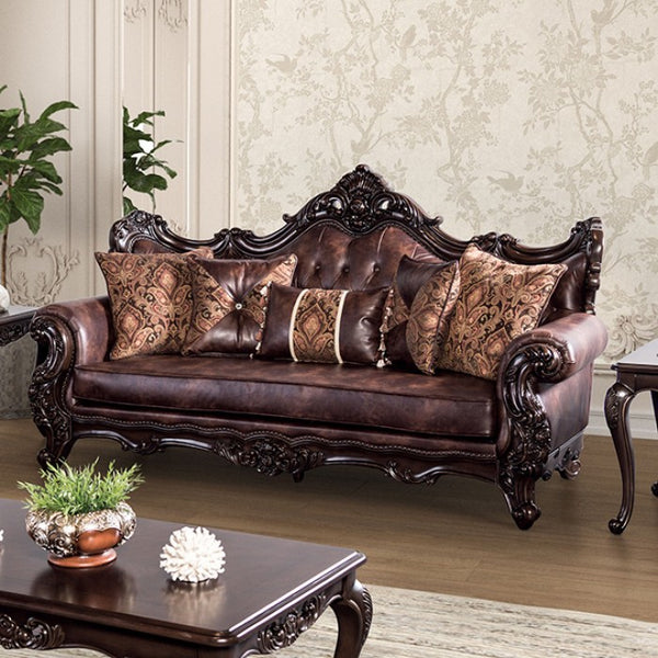 Furniture Of America Palencia Dark Cherry/Brown Leatherette Sofa Set Model FM65005BR-2PC - MONAVILLA