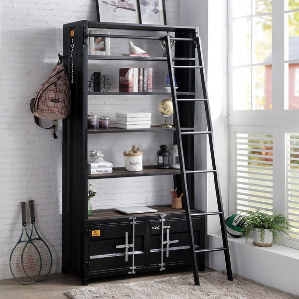 Furniture Of America Dipiloh BlacK/Distressed Dark Oak Industrial Bookcase