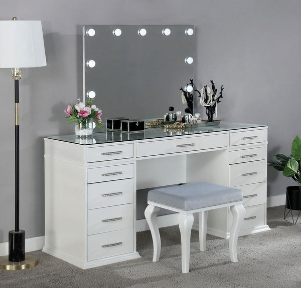 Furniture Of America Valentina Luminous White Glam Vanity Set, White Model FOA-DK5682WH-PK - MONAVILLA