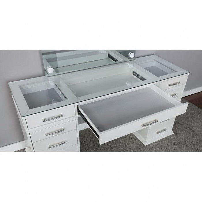 Furniture Of America Valentina Luminous White Glam Vanity Set, White Model FOA-DK5682WH-PK - MONAVILLA