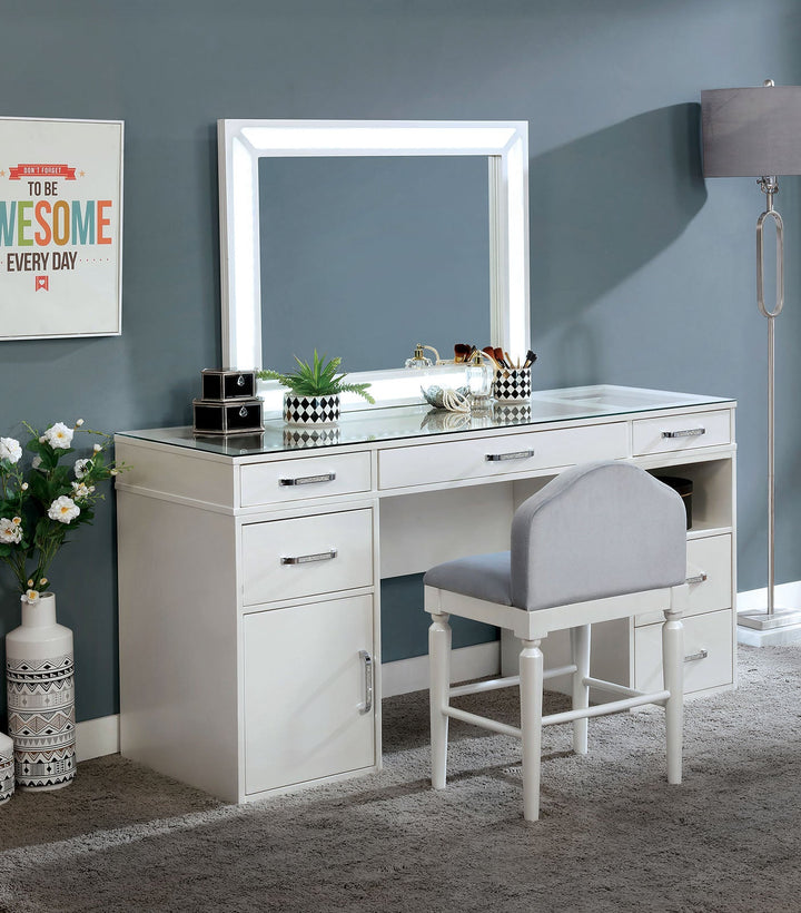 Furniture Of America Vickie Luminous White Glam Vanity Set Model FOA-DK5684WH-PK - MONAVILLA