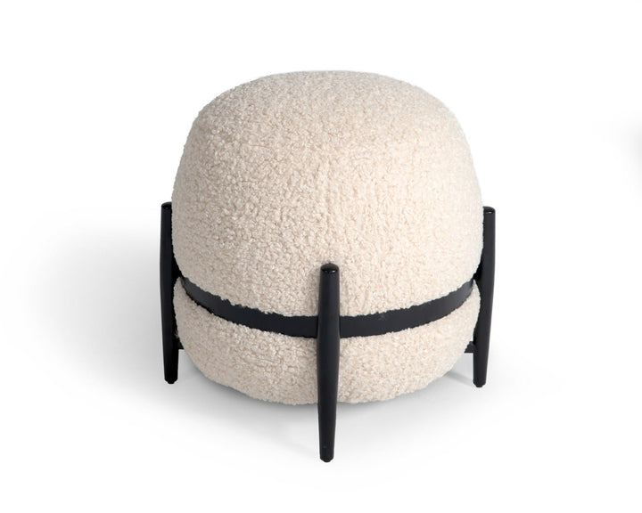 Divani Casa Fouston Contemporary White Sherpa Ottoman - MONAVILLA