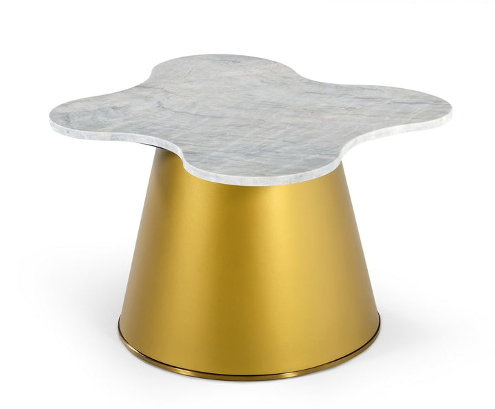 Modrest Gabbro Glam White Marble and Gold End Table - MONAVILLA