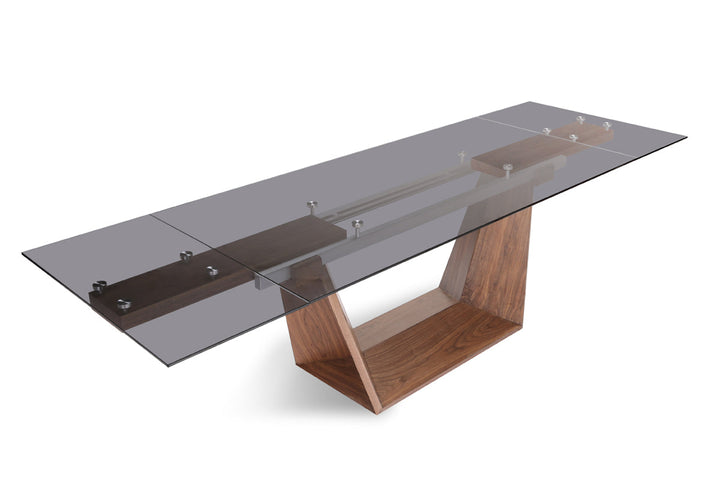 Modrest Babia Modern Smoked Glass & Walnut Extendable Dining Table - MONAVILLA