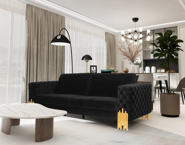 Divani Casa Georgia Modern Velvet Glam Black & Gold Sofa - MONAVILLA