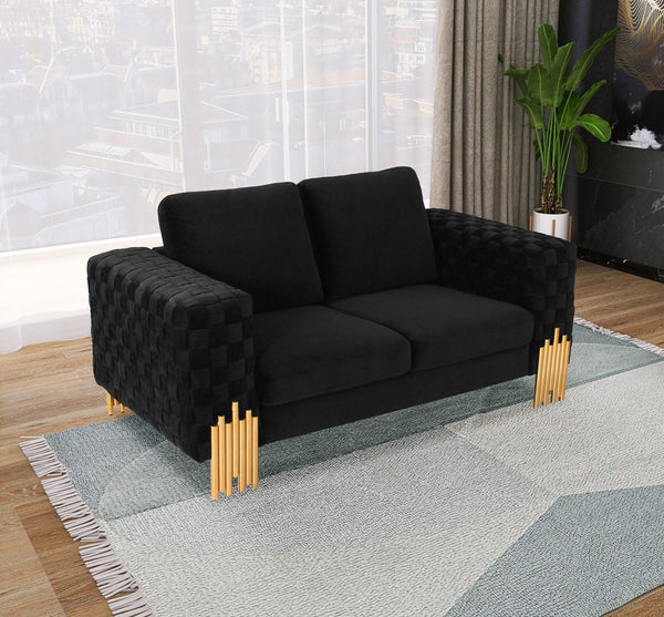Divani Casa Georgia Modern Velvet Glam Black & Gold Loveseat - MONAVILLA