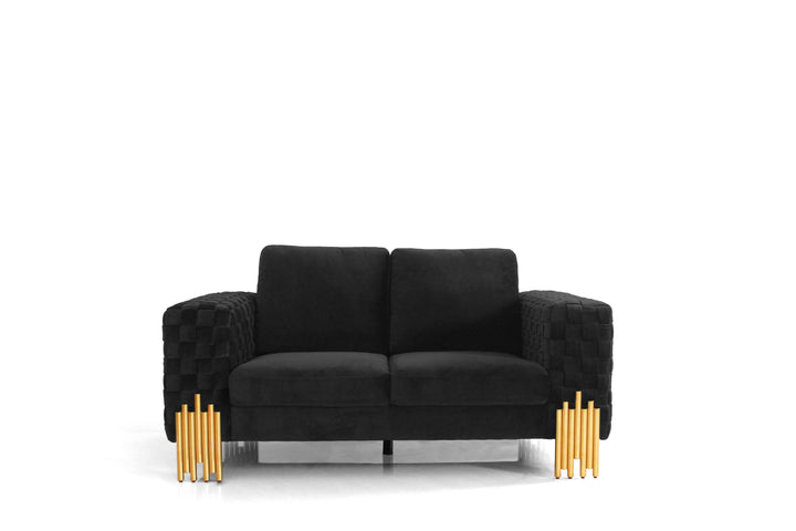 Divani Casa Georgia Modern Velvet Glam Black & Gold Loveseat - MONAVILLA