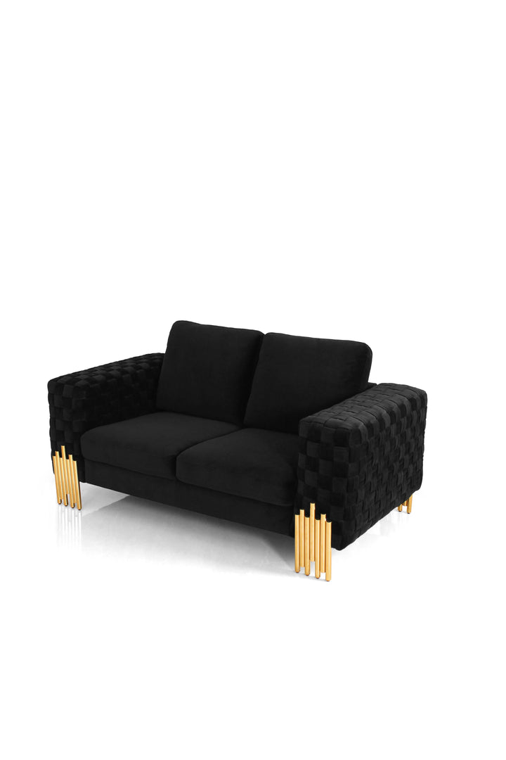 Divani Casa Georgia Modern Velvet Glam Black & Gold Loveseat - MONAVILLA
