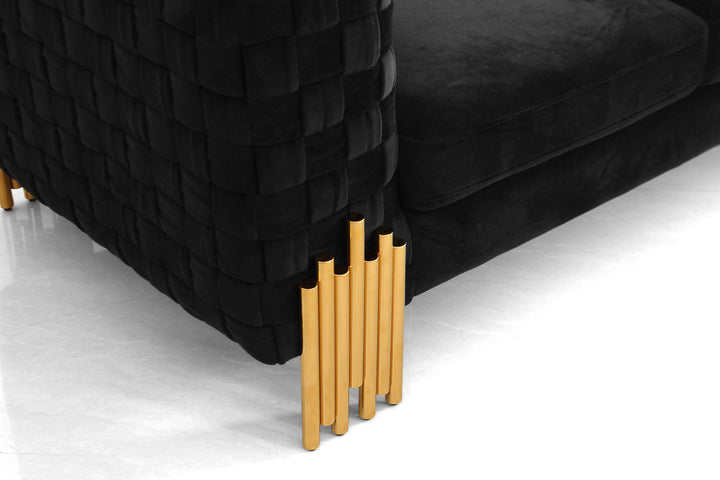 Divani Casa Georgia Modern Velvet Glam Black & Gold Loveseat - MONAVILLA