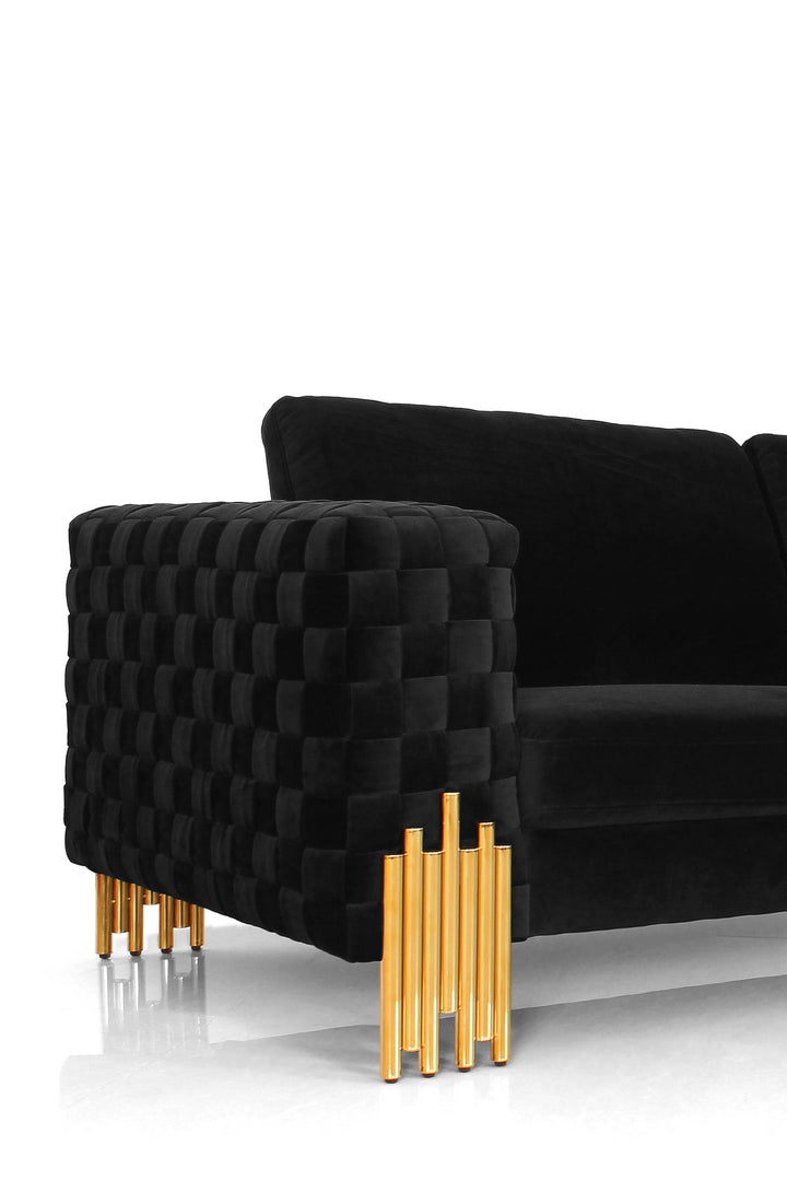 Divani Casa Georgia Modern Velvet Glam Black & Gold Loveseat - MONAVILLA