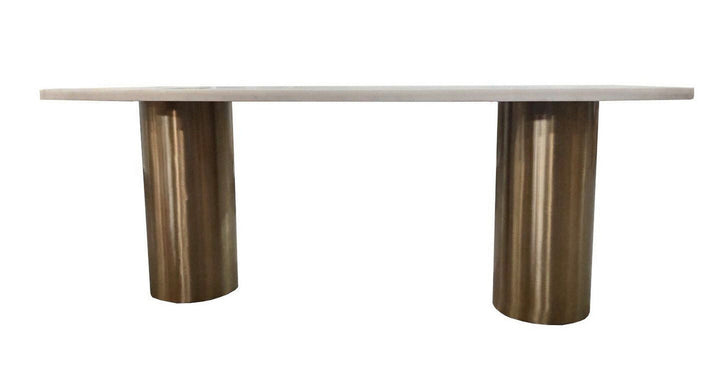 Modrest Rocky Glam White Marble & Brush Gold Dining Table - MONAVILLA
