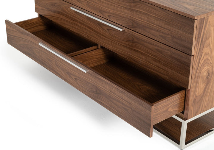 Modrest Heloise Contemporary Walnut & Stainless Steel Dresser - MONAVILLA