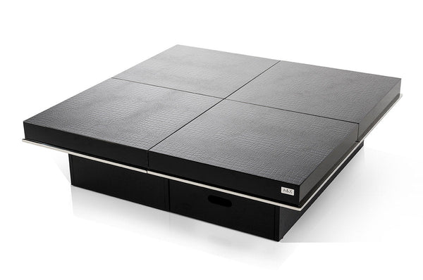 A&X Horizon Modern Crocodile Black Coffee Table with Pull Out Squares - MONAVILLA