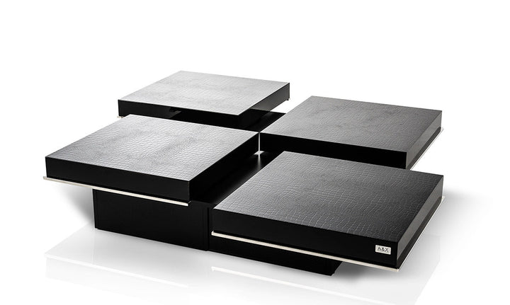 A&X Horizon Modern Crocodile Black Coffee Table with Pull Out Squares - MONAVILLA