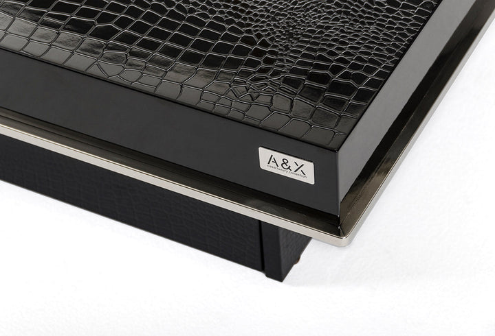 A&X Horizon Modern Crocodile Black Coffee Table with Pull Out Squares - MONAVILLA