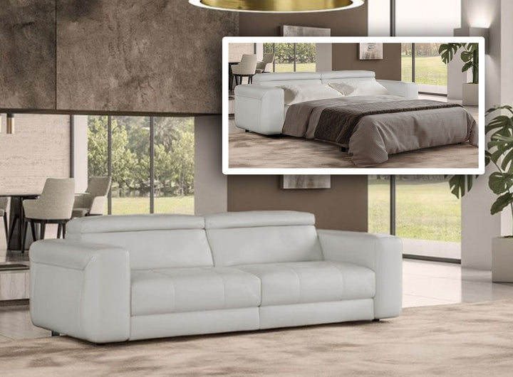 Coronelli Collezioni Icon Modern Italian Grey Leather Sofa Bed - MONAVILLA