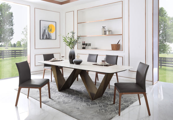 Modrest Melanie Modern White Ceramic & Brushed Brown Dining Table - MONAVILLA